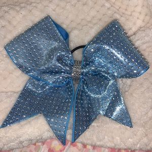 Light blue rhinestone cheer bow